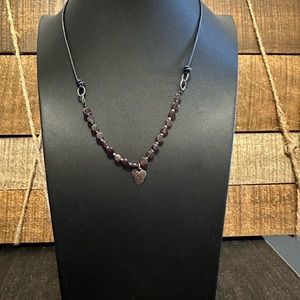 Silpada Garnet Heart Sterling .925 Silver Cord Necklace